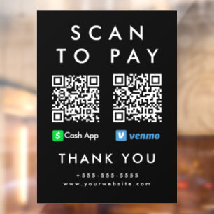 Professional Scan to Pay Venmo Cash App QR Code Window Cling