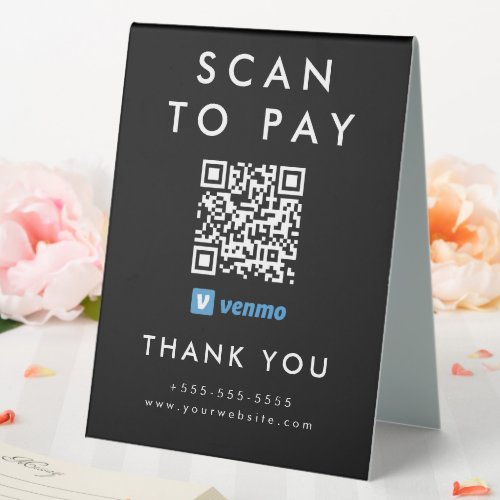 Professional Scan to Pay Venmo QR Code Black Table Tent Sign