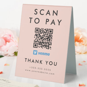 Professional Scan to Pay Venmo QR Code Blush Pink Table Tent