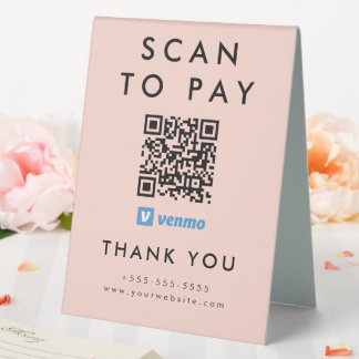 Professional Scan to Pay Venmo QR Code Blush Pink Table Tent