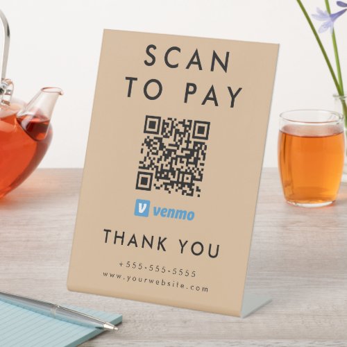 Professional Scan to Pay Venmo QR Code Rustic Pedestal Sign