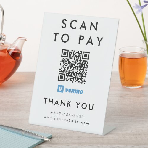 Professional Scan to Pay Venmo QR Code White Pedestal Sign