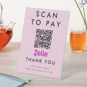 Professional Scan to Pay Zelle QR Code Pink Pedestal Sign
