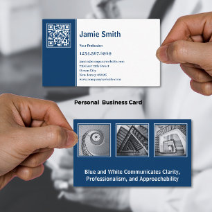 Professional Scannable Collage Blue White Personal Business Card