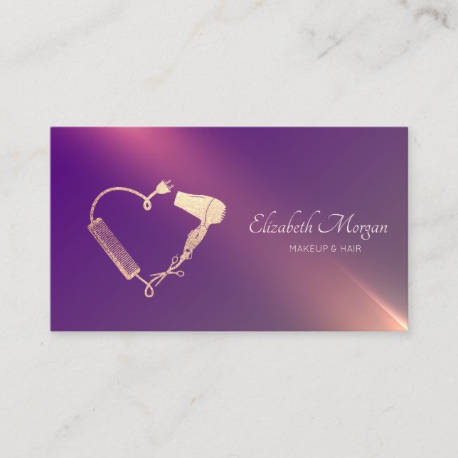 Professional Scissors Dryer Brush Purple Business Card (Front)