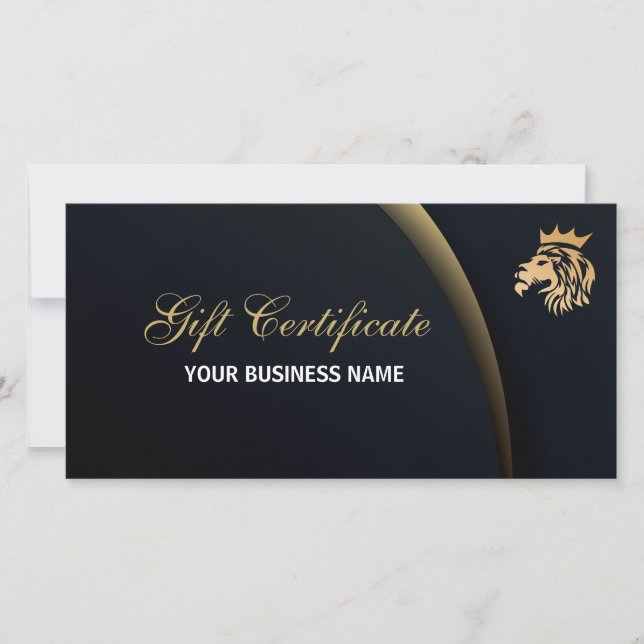 Professional Script Business Gift Certificate Lion Holiday Card (Front)