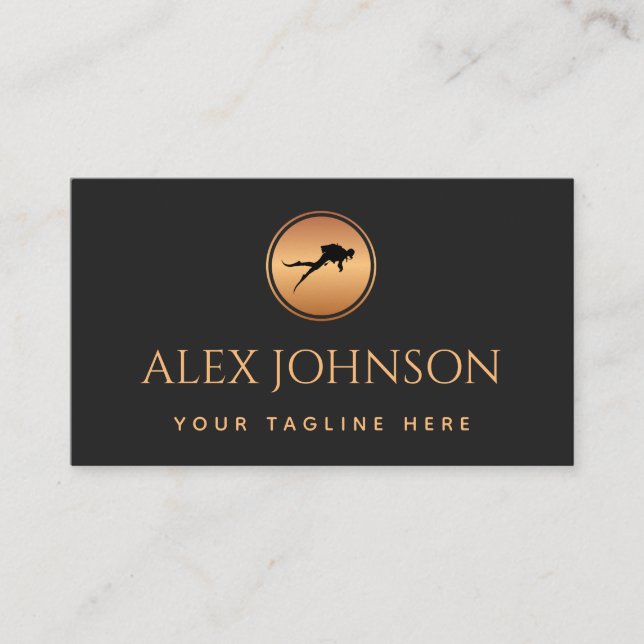 Professional Scuba Diving Coach Gold Black Logo Business Card (Front)