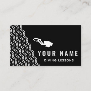 Professional Scuba Diving Lessons Black & White Business Card