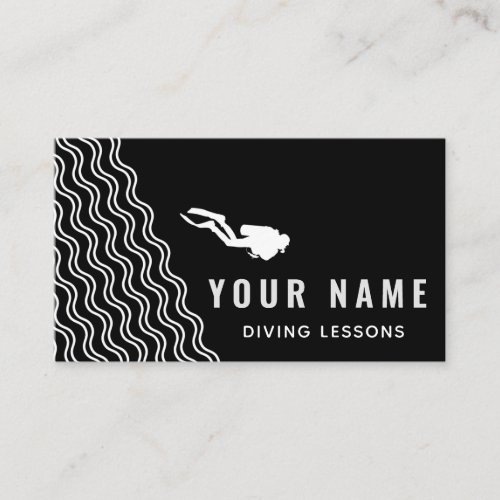 Professional Scuba Diving Lessons Black  White Business Card