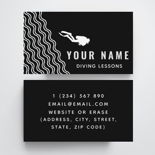 Professional Scuba Diving Lessons Black  White Business Card