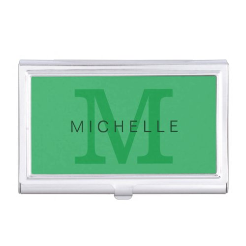 Professional Sea Green Monogram Your Name Business Card Case