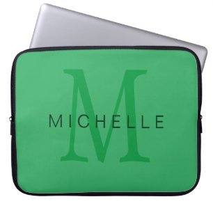 Professional Sea Green Monogram Your Name Laptop Sleeve