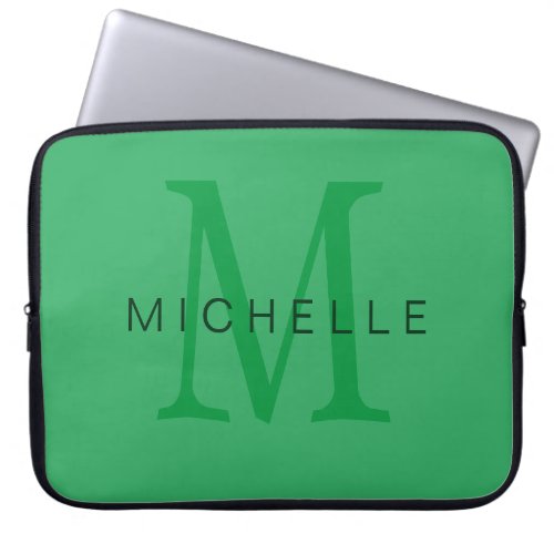 Professional Sea Green Monogram Your Name Laptop Sleeve