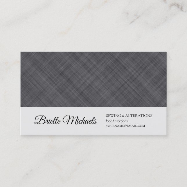 Professional Seamstress Simple Gray Linen Pattern Business Card (Front)