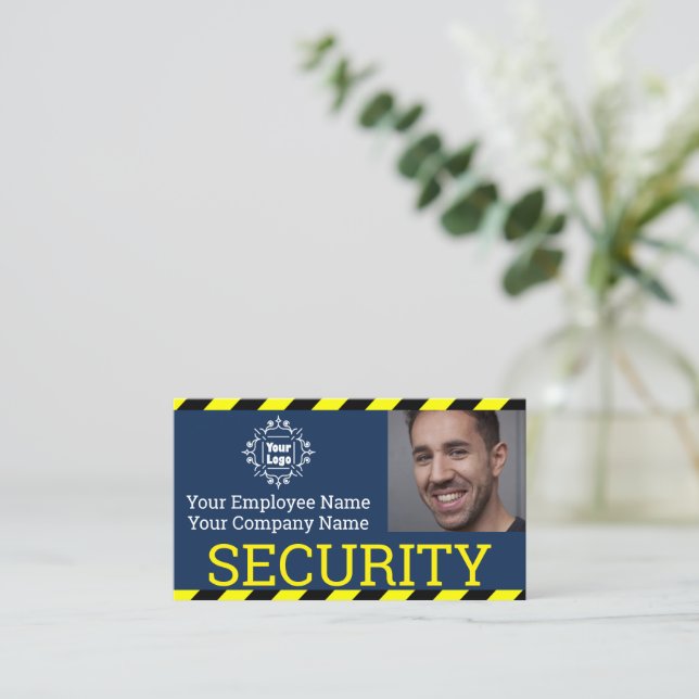 Professional Security Guard Photo ID Caution Business Card (Standing Front)