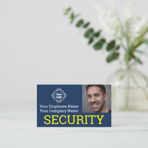 Professional Security Guard Photo ID on Blue Business Card