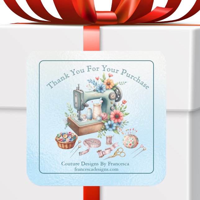 Professional Sewing Themed "Thank You" Marketing Square Sticker (Creator Uploaded)