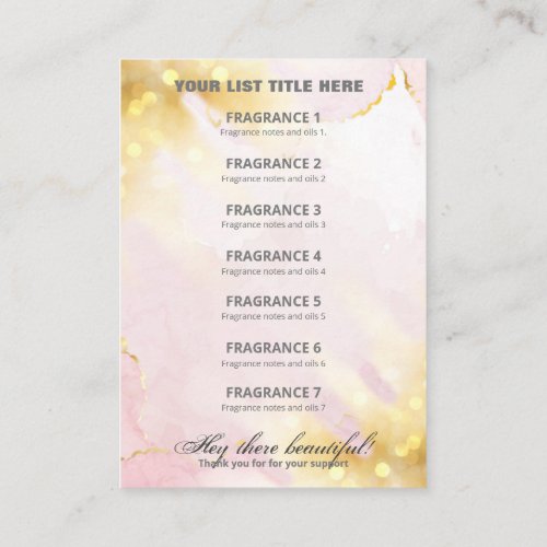 Professional Shimmer Pink Gold Fragrance List Card