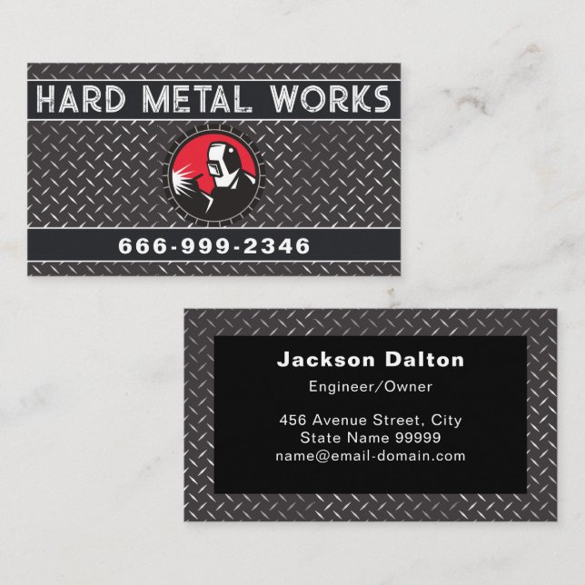Professional Shiny Black Welding Metal Fabricator  Business Card (Front/Back)