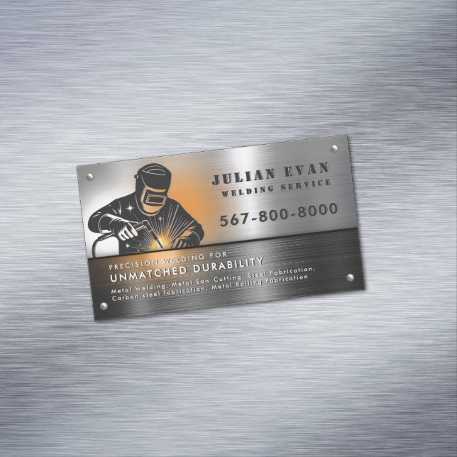 Professional Shiny Black Welding Metal Fabricator  Business Card Magnet (In Situ)