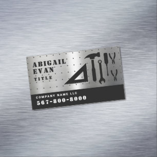 Professional Shiny Silver Repair Tools Handyman Business Card Magnet