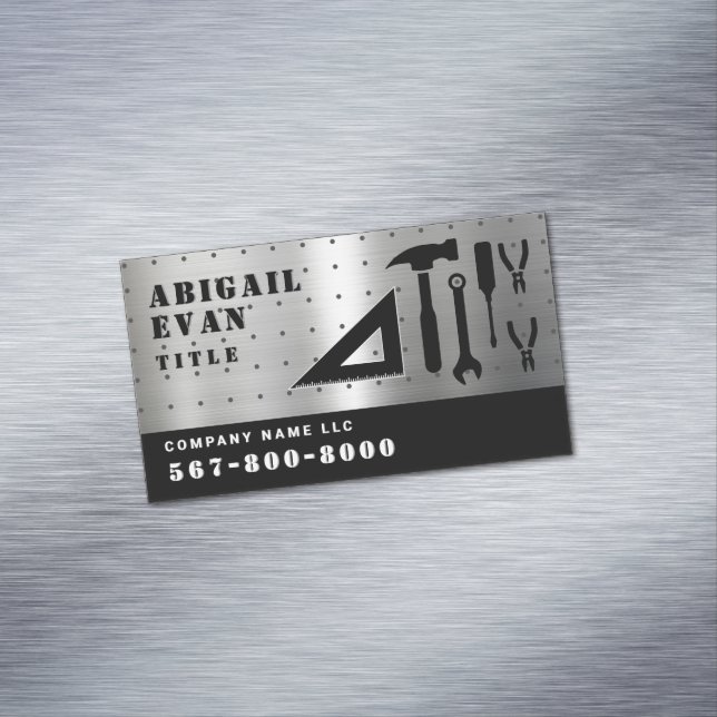 Professional Shiny Silver Repair Tools Handyman Business Card Magnet (In Situ)