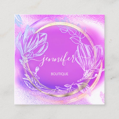 Professional  Shop Gold Pink Floral QR Code Logo Square Business Card