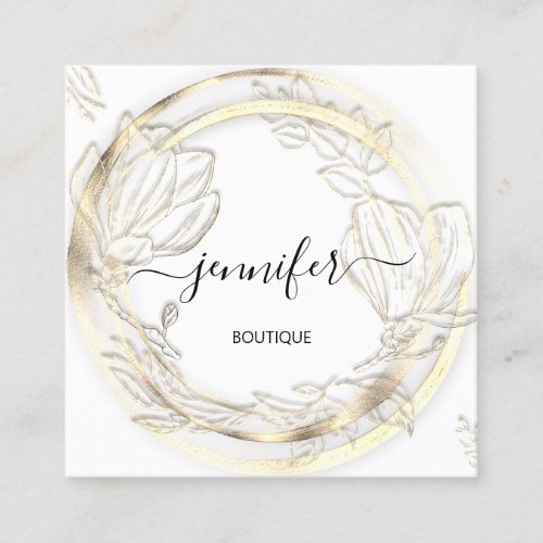 Professional  Shop SPA Frame Floral Gold White  Square Business Card