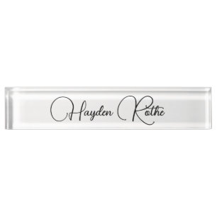 Professional Signature Script White  Desk Name Plate