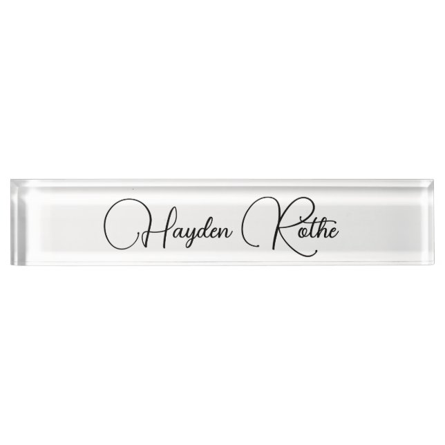  Professional Signature Script White  Desk Name Plate (Front)