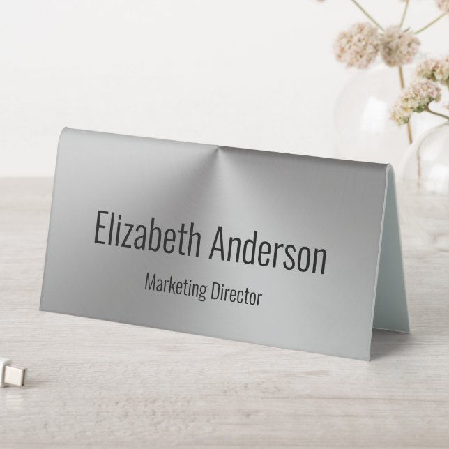 Professional Silver and Black Name Job Title Text Table Tent (In SItu (Table))