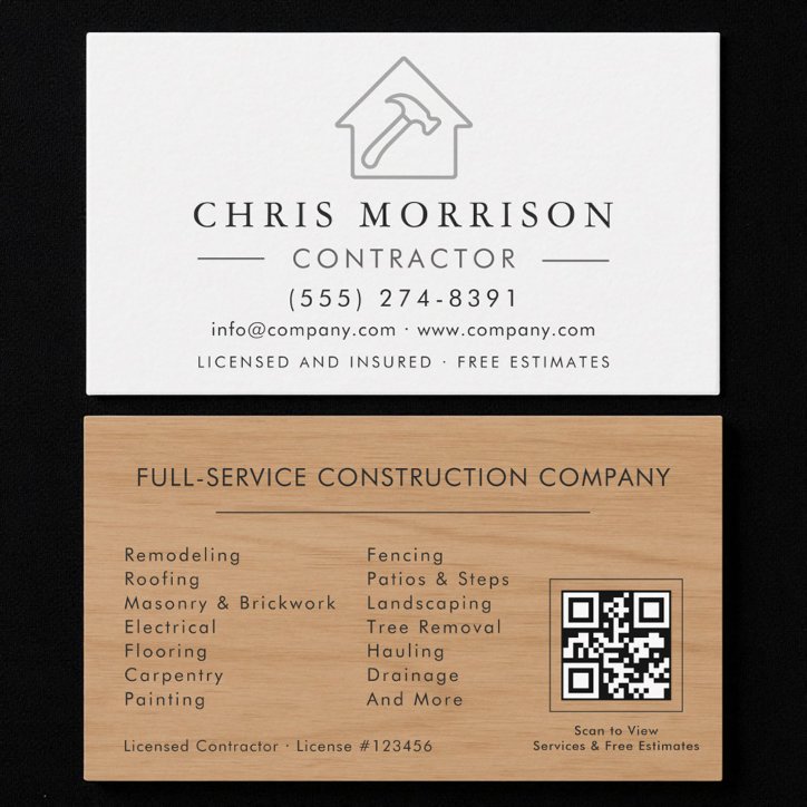 Professional Silver And White Builder QR Code Business Card