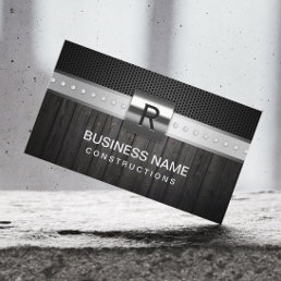 Professional Silver Belt Metal &amp; Wood Construction Business Card