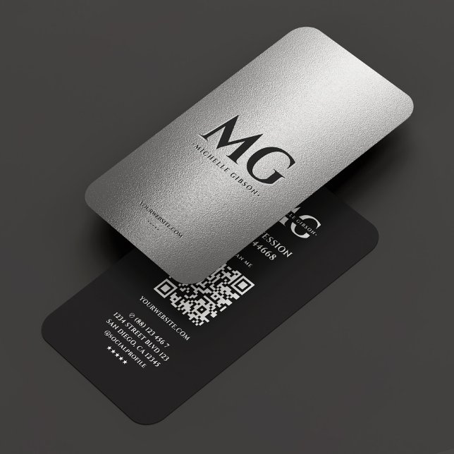 Professional Silver Black Minimal Initials Business Card (Professional Silver Black Minimal Initials Business Card
)