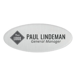 Professional Silver Chrome Company Logo Employee Name Tag