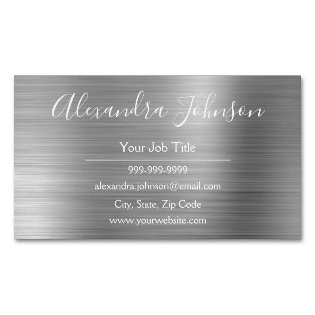 Professional Silver Foil Modern Business Card Magnet (Front)