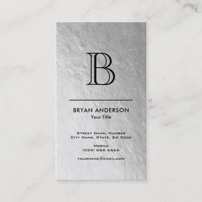 Professional Silver Foil Monogram Business Card (Front)