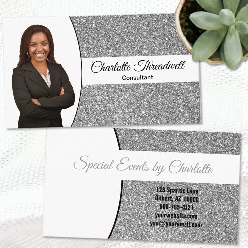 Professional Silver Glitter Custom Photo Business Card