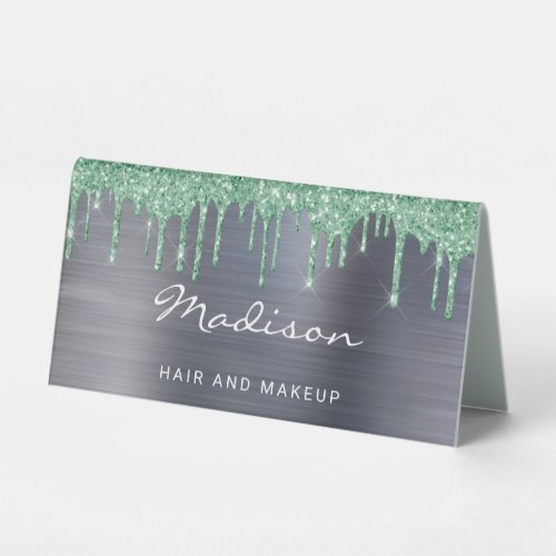 Professional Silver Glitter Hair And Makeup Table Tent Sign