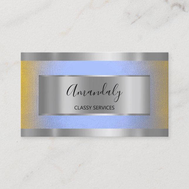 Professional Silver Gray Framed Elegant Blue Omber Business Card (Front)