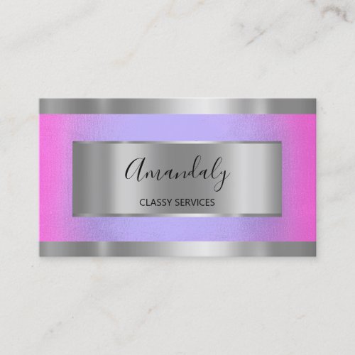 Professional Silver Gray Framed Elegant Pink Blue Business Card