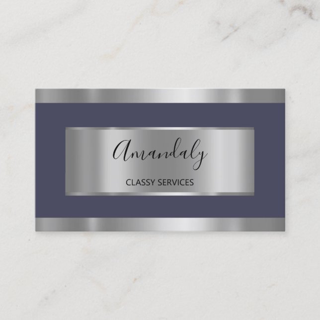 Professional Silver Gray Framed Smoky Blue Business Card (Front)