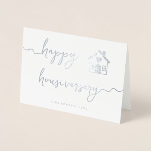 Professional Silver Happy Housiversary Real Estate Foil Card