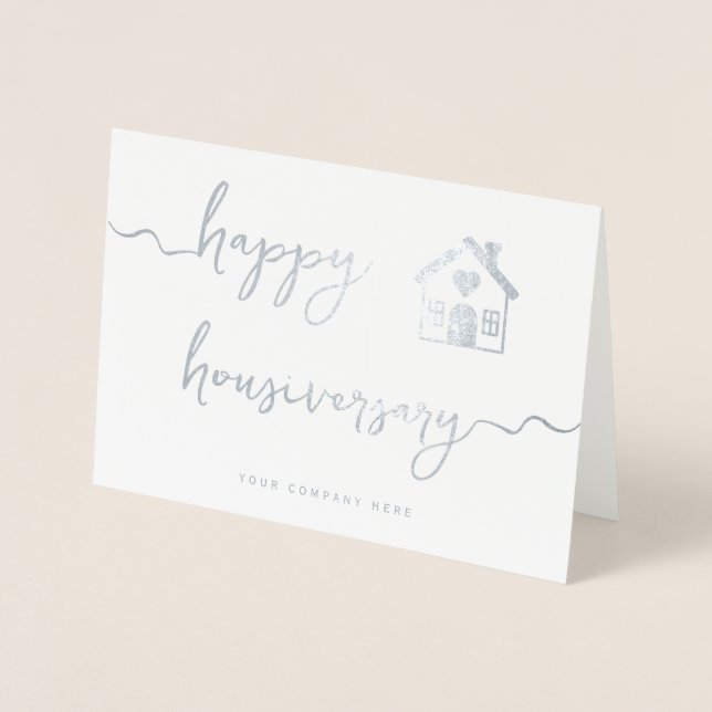 Professional Silver Happy Housiversary Real Estate Foil Card (Front)