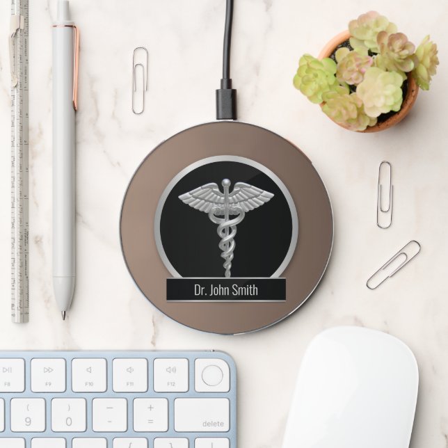 Professional Silver Medical Caduceus Wireless Charger (Desk)