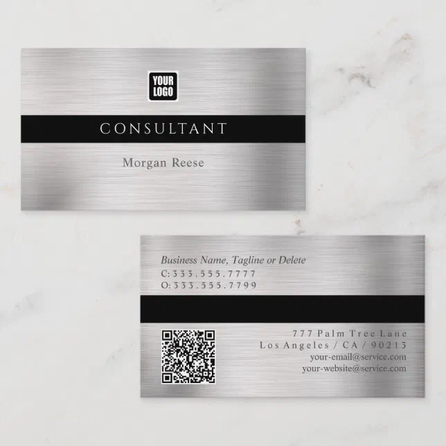 Silver Qr Code Logo Professional Silver, Minimal, Logo, QR Code Business Card | Zazzle