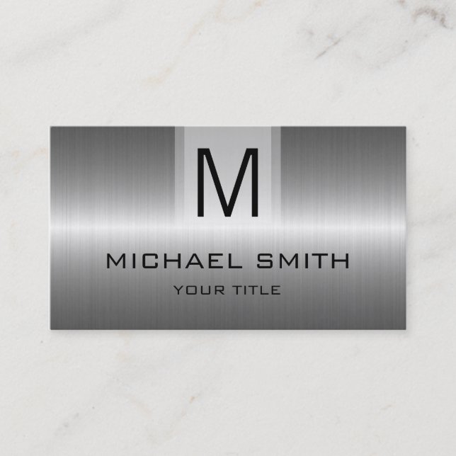 Professional Silver Stainless Steel Metal Monogram Business Card (Front)