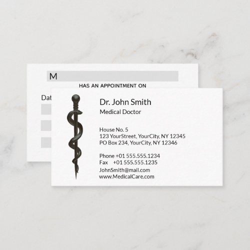 Professional Simple Asclepius Black Medical White Appointment Card