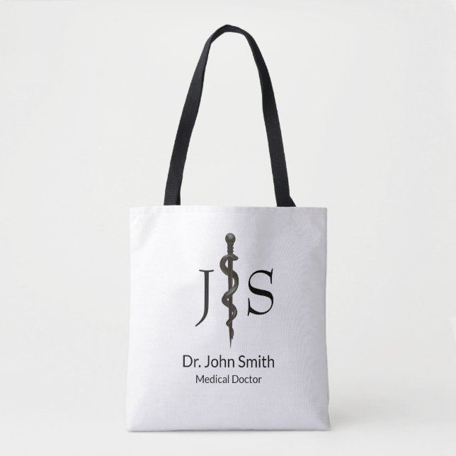 Professional Simple Asclepius Black Medical White Tote Bag (Front)