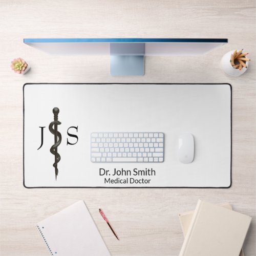 Professional Simple Asclepius Black White Medical Desk Mat